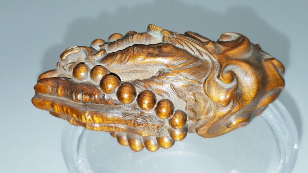 Striking Chinese 19thC Boxwood (?) Carving (Treen) of Praying Hands Holding a Rosary