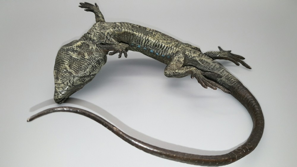 Magnificent Antique (ca. 1900) Austrian Cold-Painted Bronze Lizard by Franz Bergman  View VIII