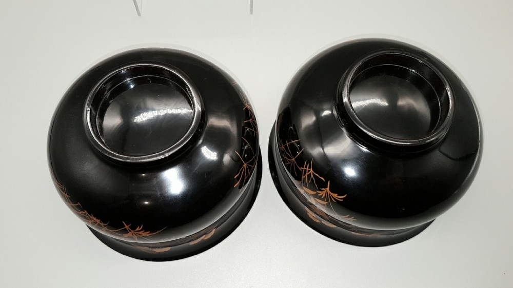 Stunning Pair of Japanese Taisho/Showa Lacquer Sake Cup Washing Bowls (Haisen) View IV