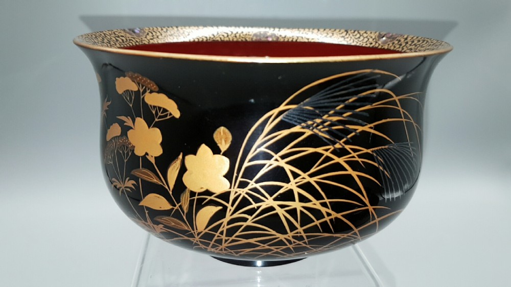 Stunning Pair of Japanese Taisho/Showa Lacquer Sake Cup Washing Bowls (Haisen) View V