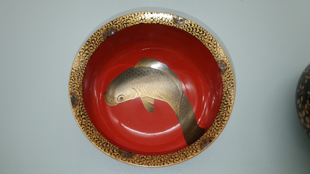 Stunning Pair of Japanese Taisho/Showa Lacquer Sake Cup Washing Bowls (Haisen) View VI