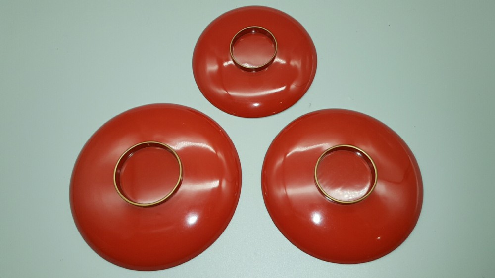 Attractive Set of Three Meiji/Taisho (early 20thC) Lacquered Sake Cups (Sakazuki)  View II