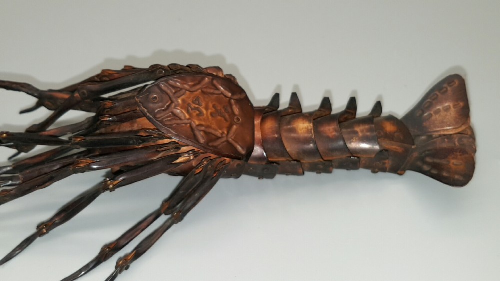 Intricate Japanese Antique Meiji (late 19thC) Copper Articulated (Jizai) Spiny Lobster  View V