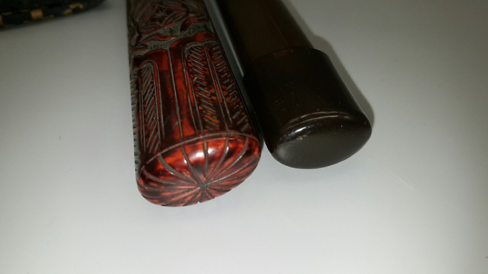 Lovely Japanese Meiji (19thC) Smoking Ensemble of Tobacco Pouch, Pipe and Pipecase View IV
