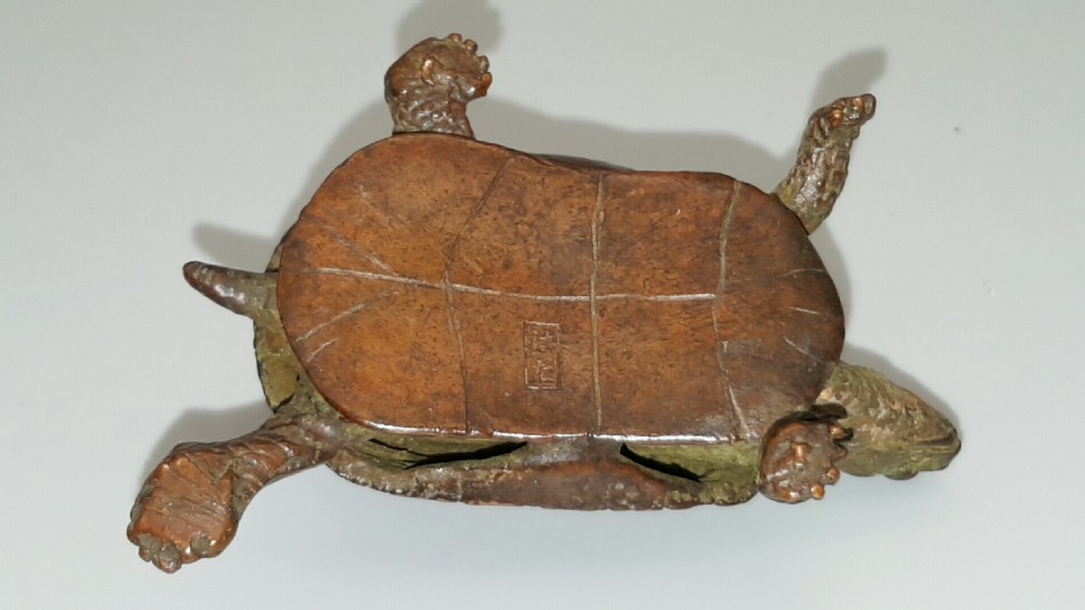 Excellent Meiji Japanese Miniature Bronze of a Turtle with Retractable Head/Tail View V
