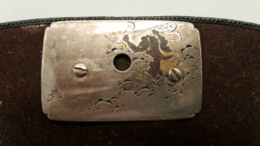 Japanese Meiji (19thC) Tobacco or Coin Pouch (Fukuro) with Sterling Clasp (Kanemono) & Manju Netsuke View VII