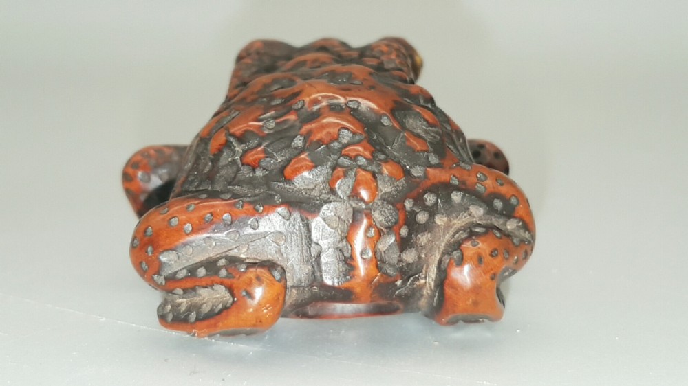 Superb Japanese Edo (mid 19thC) boxwood toad netsuke  View IV