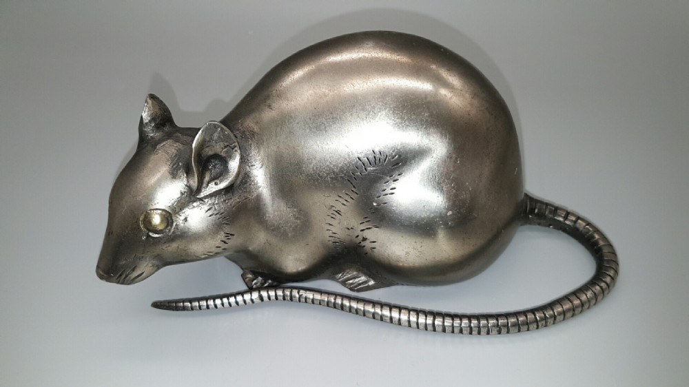 Striking Japanese Meiji (early 20thC) silvered bronze rat 1.45kg