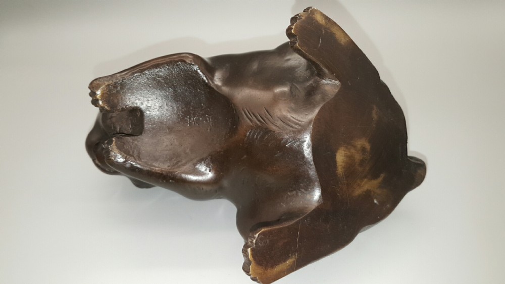 Charming Japanese Meiji (19thC) Bronze of Puppy & Ball Signed Hozan (Yoshiyama) View X
