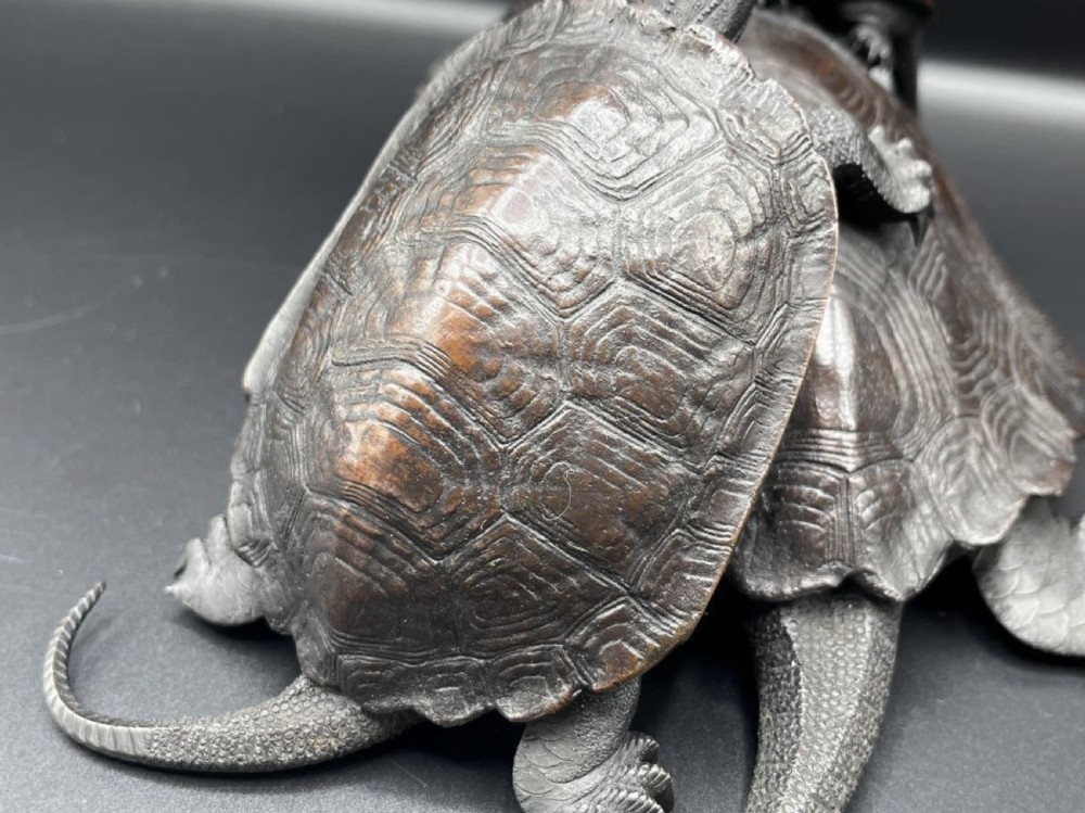 Superb Japanese Meiji (late 19thC) Bronze Group of Three Turtles signed Kose  View IV