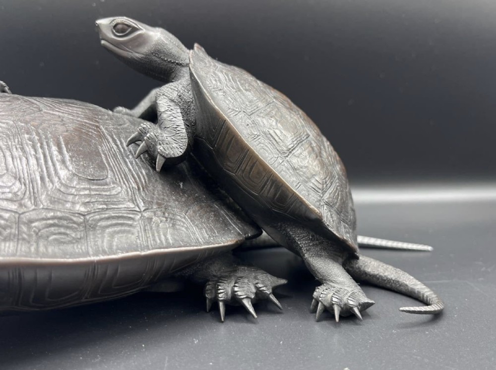 Superb Japanese Meiji (late 19thC) Bronze Group of Three Turtles signed Kose  View V