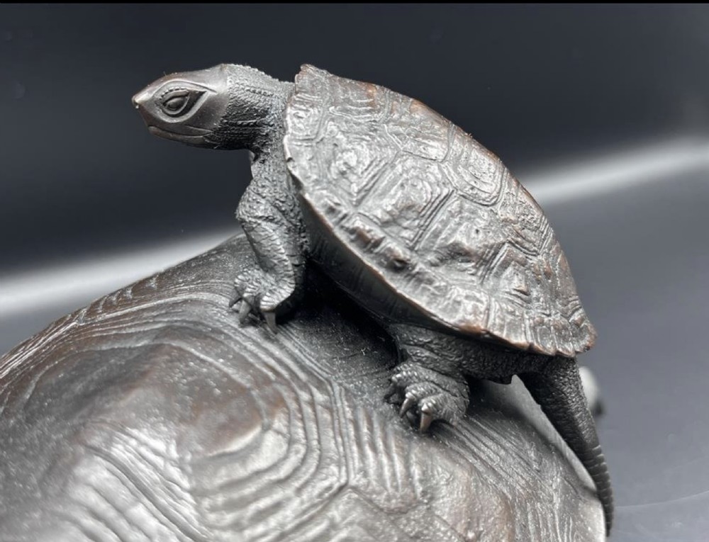 Superb Japanese Meiji (late 19thC) Bronze Group of Three Turtles signed Kose  View VIII