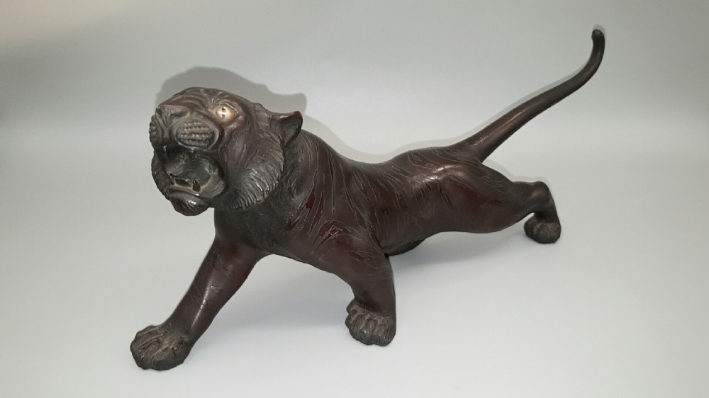 Superb Japanese Meiji (late 19thC) Bronze Tiger by Mitsumoto Omori (Kogetsu)