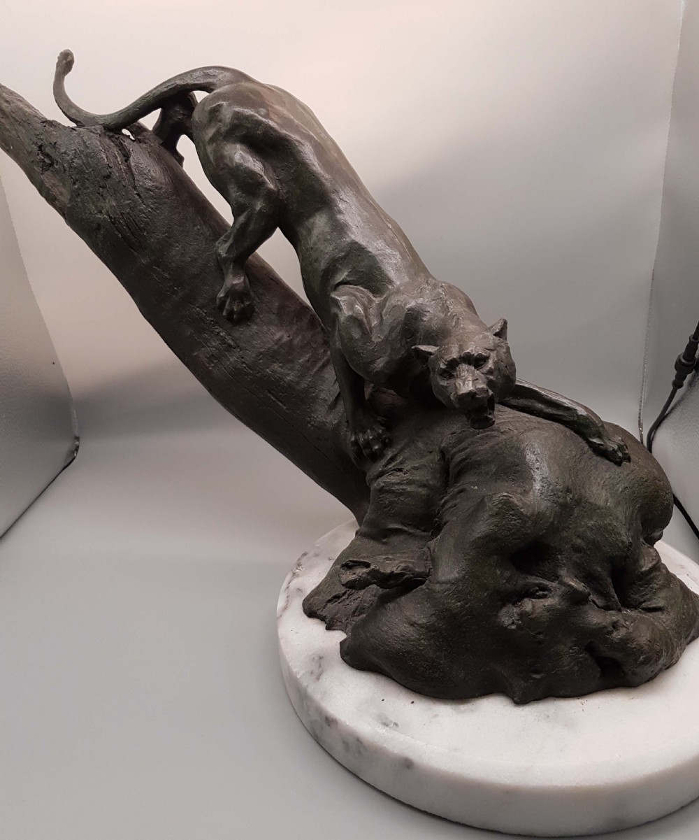 Magnificent Vintage Large French (?) Bronze of a Panther Climbing a Tree