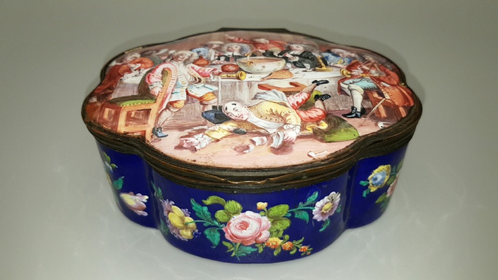 Stunning Antique 18thC (ca 1780) Georgian Enamel Box, with Hogarth Decoration