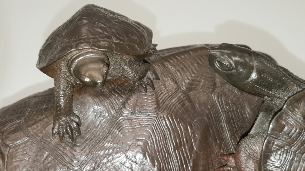 Japanese Meiji Bronze Okimono of Three Turtles by Nogami Ryuki  View VI