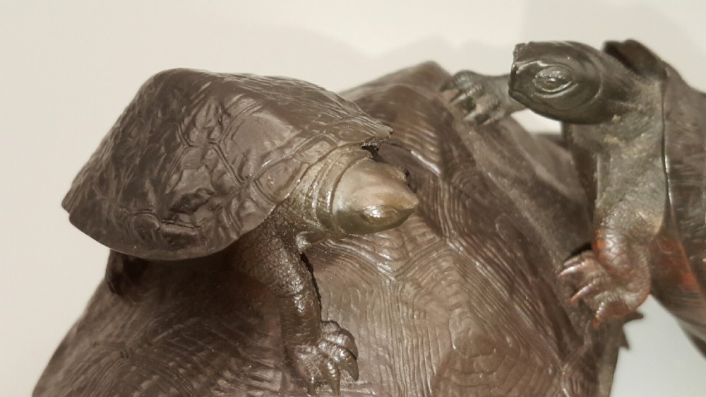 Japanese Meiji Bronze Okimono of Three Turtles by Nogami Ryuki  View VII