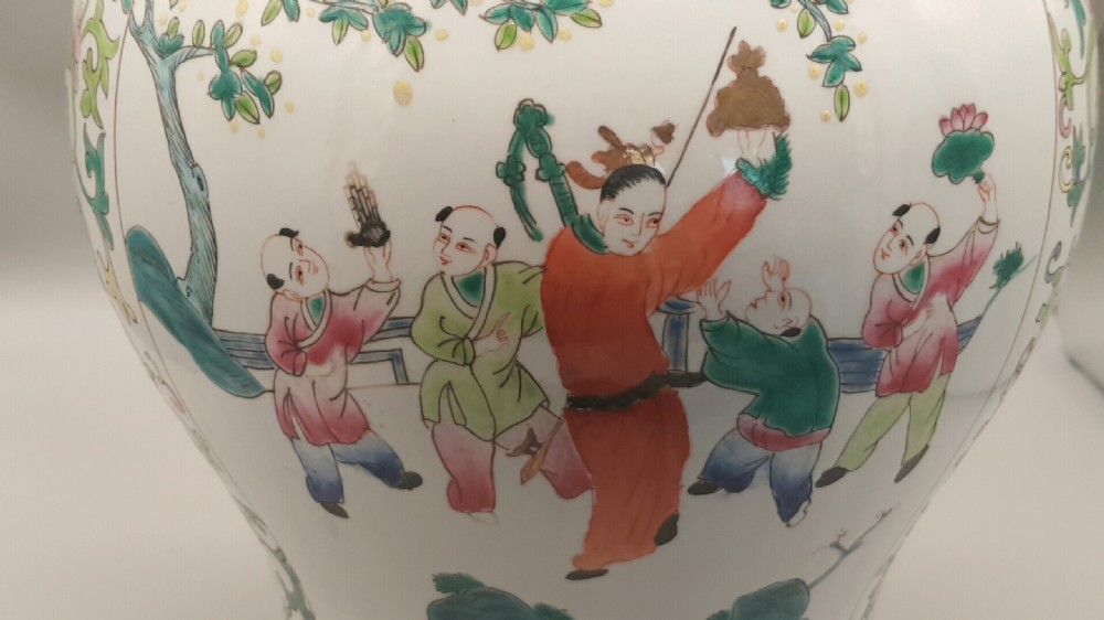 Attractive Antique (19thC) Chinese Famille Rose Porcelain Vase with Domed Cover View III