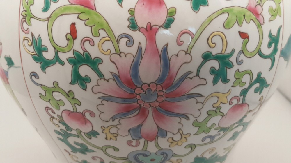 Attractive Antique (19thC) Chinese Famille Rose Porcelain Vase with Domed Cover View IV