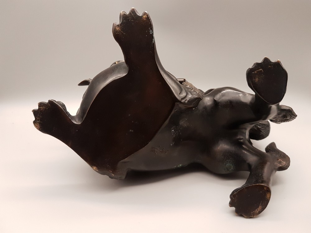 Striking Japanese Meiji (early 20thC) Bronze Temple Lion & Peony (Shishi-Botan) Okimono View VIII