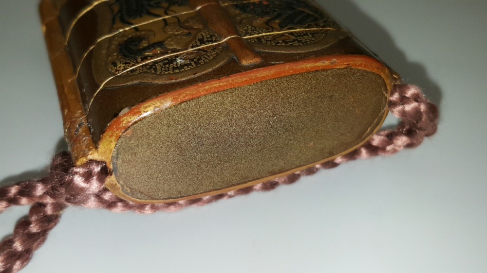 Rare Japanese Edo (mid-19thC) Lacquer Inro Decorated with Samurai War Fans View XII