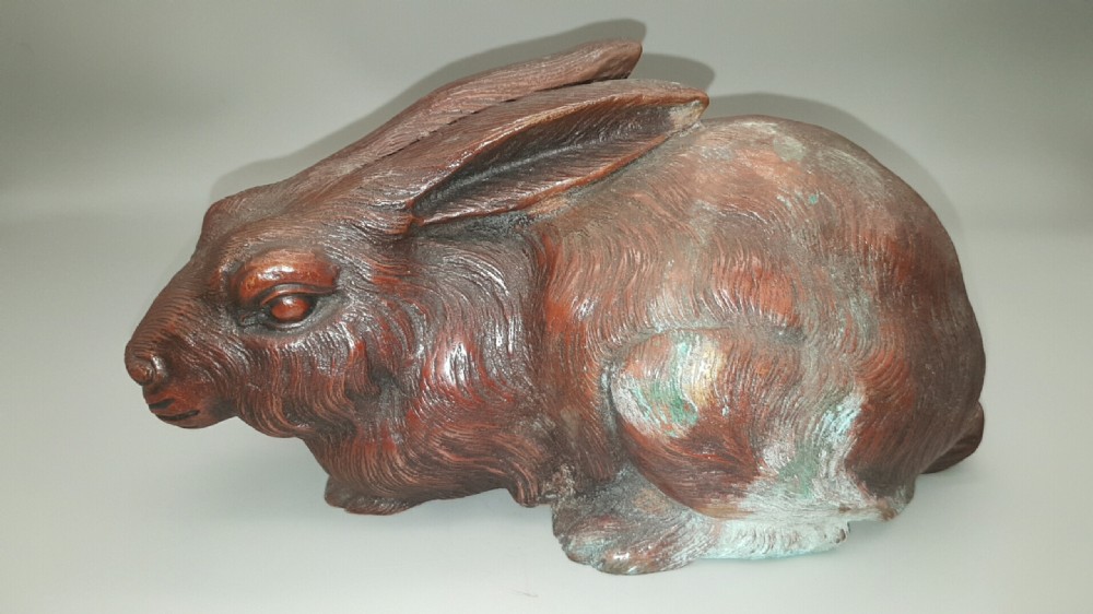 Superb Japanese Meiji (late 19thC/early 20thC) Pair of Bronze Hares, Shuzan Hideyama  View VII