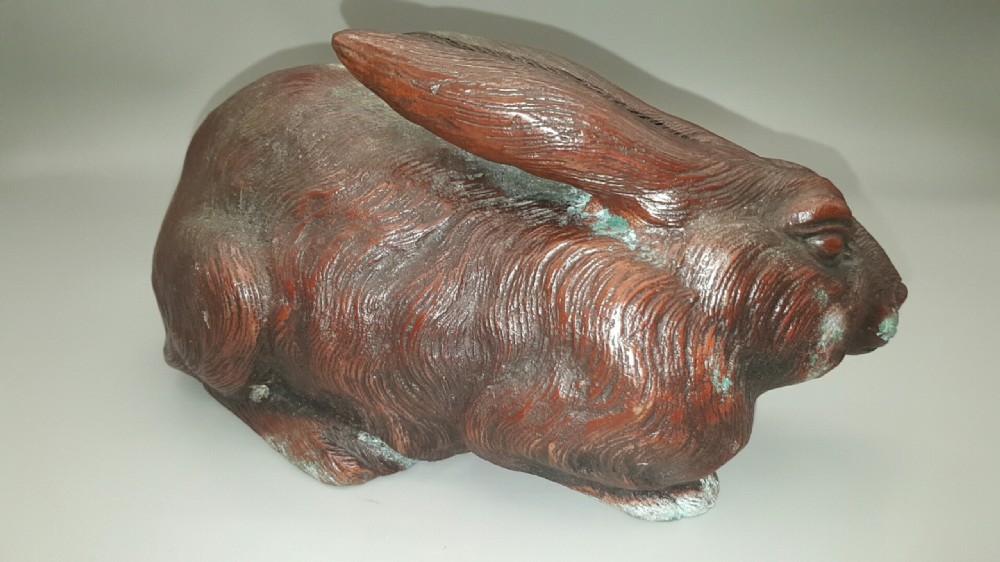 Superb Japanese Meiji (late 19thC/early 20thC) Pair of Bronze Hares, Shuzan Hideyama  View VIII