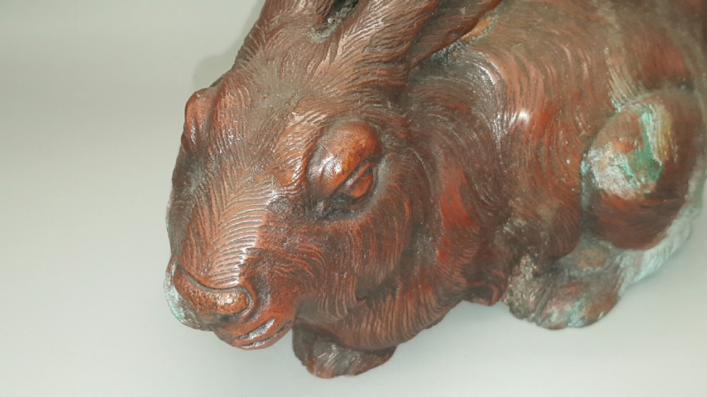 Superb Japanese Meiji (late 19thC/early 20thC) Pair of Bronze Hares, Shuzan Hideyama  View XI