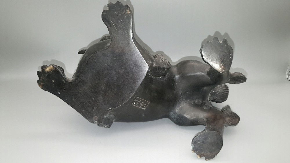 Striking Japanese Meiji (early 20thC) Bronze Temple Lion & Peony (Shishi-Botan) Incense Burner View XVI