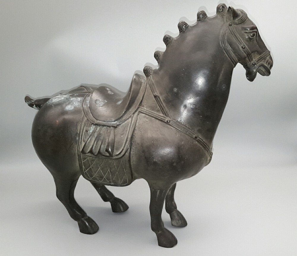 Chinese antique (early 20thC) Heavy Tang Warrior Bronze War Horse 