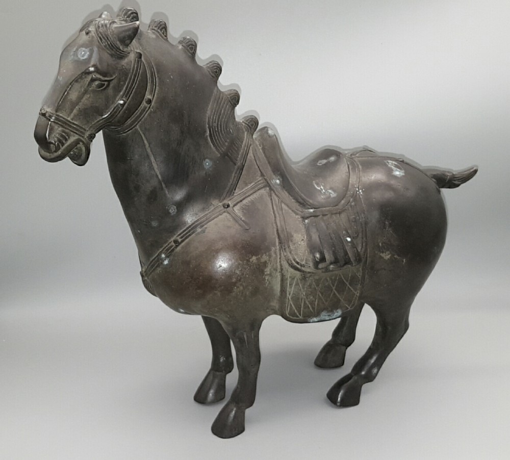 Chinese antique (early 20thC) Heavy Tang Warrior Bronze War Horse  View II