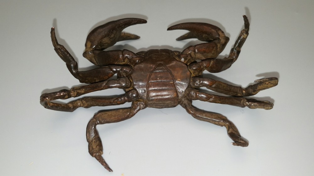 Japanese Meiji (early 20thC) Small Bronze Jizai (Articulated) Spiny Spider Crab View VI