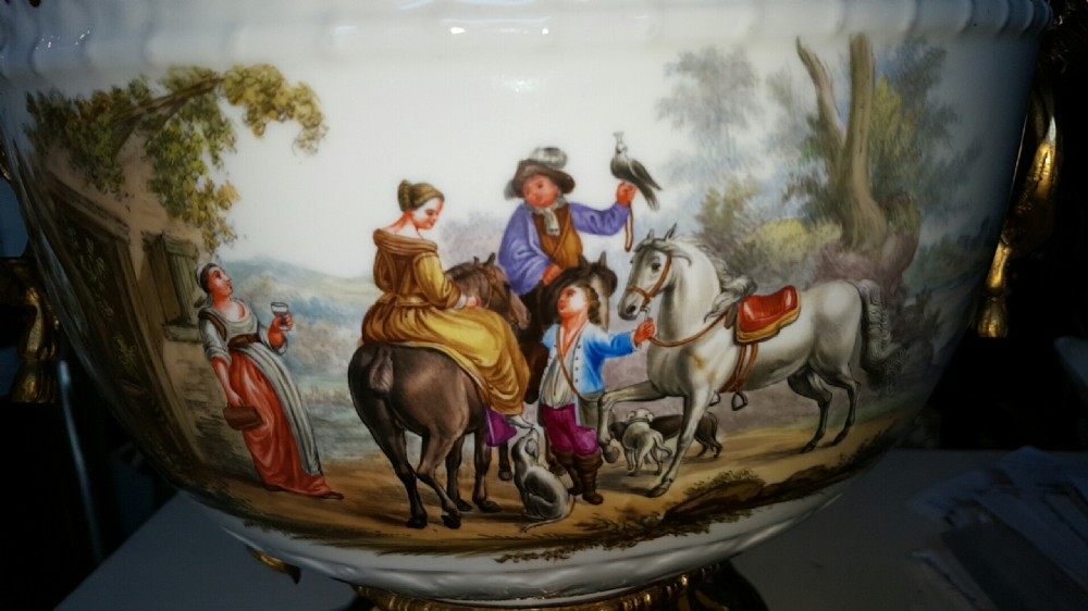 Magnificent Antique (19thC) Large Porcelain/Gilt Bronze Potpourri, After Meissen View XI