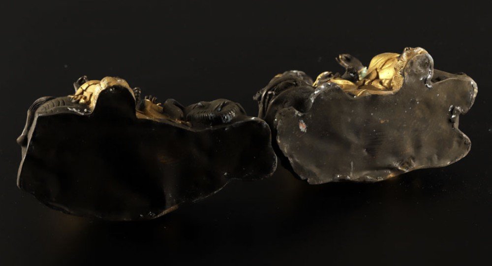 A pair of late nineteenth-century Japanese gilt bronze statues depicting the Bodhisattvas Samantabhadra seated on an elephant and Manjushri seated on a lion. View XIII