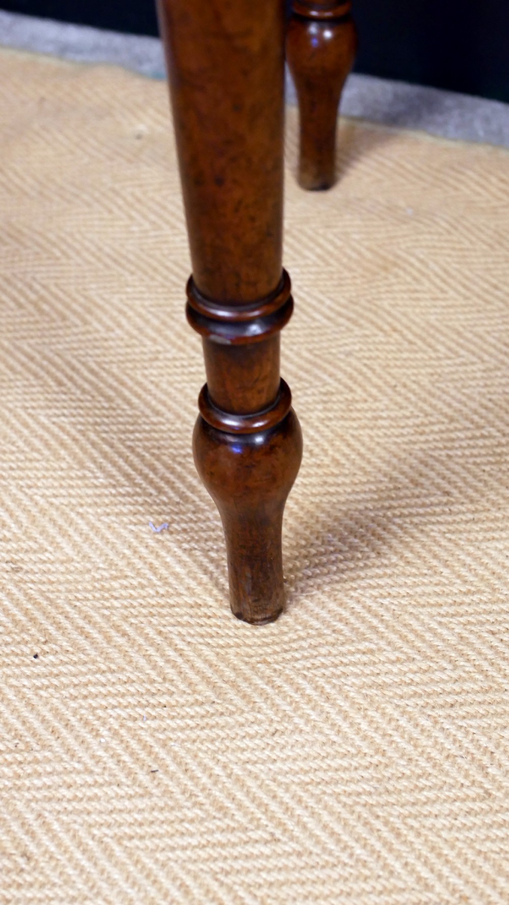 A Regency mahogany fold-over tea table featuring a rectangular hinged top with rounded corners, a deep frieze, and turned tapered legs. View XIII