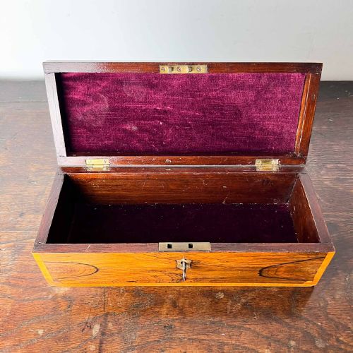 ANTIQUE ROSEWOOD BOX WITH SATINWOOD BANDING - ADDITIONAL PHOTO 9