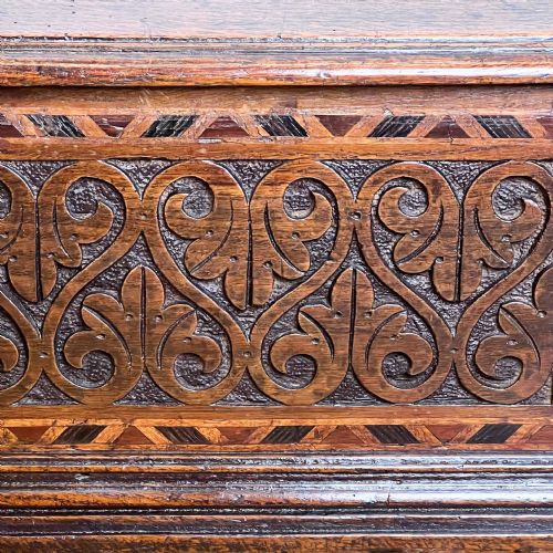 18TH CENTURY CARVED OAK DESK BOX WITH HOLLY AND BOG OAK INLAY - ADDITIONAL PHOTO 2