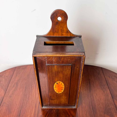 GEORGIAN MAHOGANY INLAID CANDLE BOX - ADDITIONAL PHOTO 3