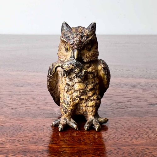 austrian cold painted bronze owl - CATEGORY: ANTIQUE METAL - DATED 1900