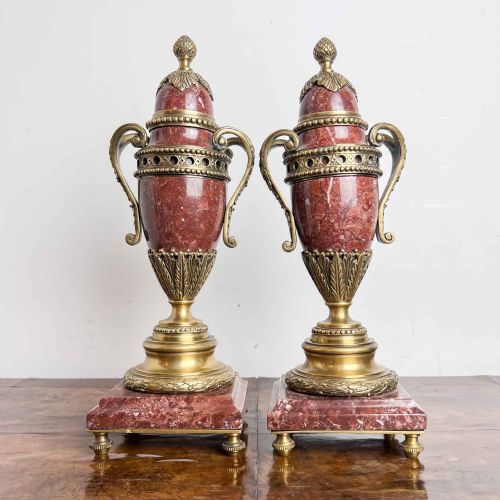 A PAIR OF FRENCH ROUGE MARBLE AND GILT BRONZE CASSOLETTES - ADDITIONAL PHOTO 2