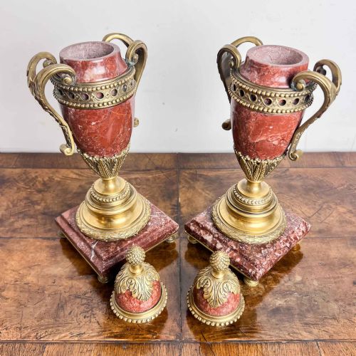 A PAIR OF FRENCH ROUGE MARBLE AND GILT BRONZE CASSOLETTES - ADDITIONAL PHOTO 7