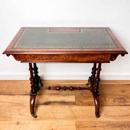 VICTORIAN MAHOGANY LADIES WRITING DESK WITH LEATHER TOP AND INK WELL - ADDITIONAL PHOTO 2
