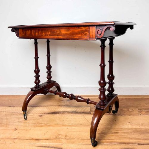 VICTORIAN MAHOGANY LADIES WRITING DESK WITH LEATHER TOP AND INK WELL - ADDITIONAL PHOTO 4