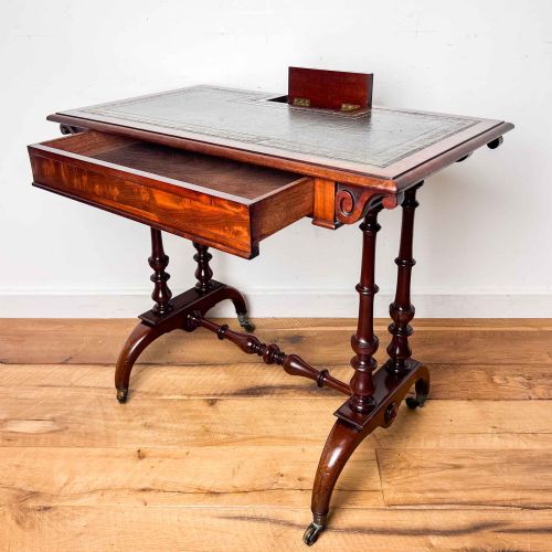 VICTORIAN MAHOGANY LADIES WRITING DESK WITH LEATHER TOP AND INK WELL - ADDITIONAL PHOTO 23