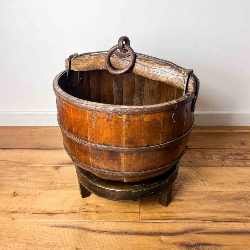 LARGE ANTIQUE CHINESE WELL BUCKET ON STAND - ADDITIONAL PHOTO 1