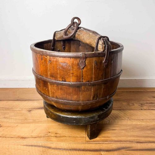 LARGE ANTIQUE CHINESE WELL BUCKET ON STAND - ADDITIONAL PHOTO 2