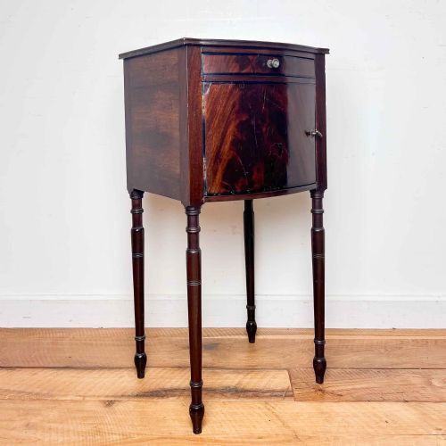 ANTIQUE MAHOGANY BOW FRONT BEDSIDE CABINET - ADDITIONAL PHOTO 1