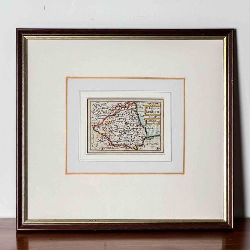 antique map of durham pieter van den keere miniature speed - CATEGORY: ANTIQUE MISCELLANEOUS - DATED 17TH CENTURY