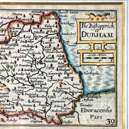 ANTIQUE MAP OF DURHAM PIETER VAN DEN KEERE MINIATURE SPEED - ADDITIONAL PHOTO 3