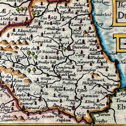 ANTIQUE MAP OF DURHAM PIETER VAN DEN KEERE MINIATURE SPEED - ADDITIONAL PHOTO 4